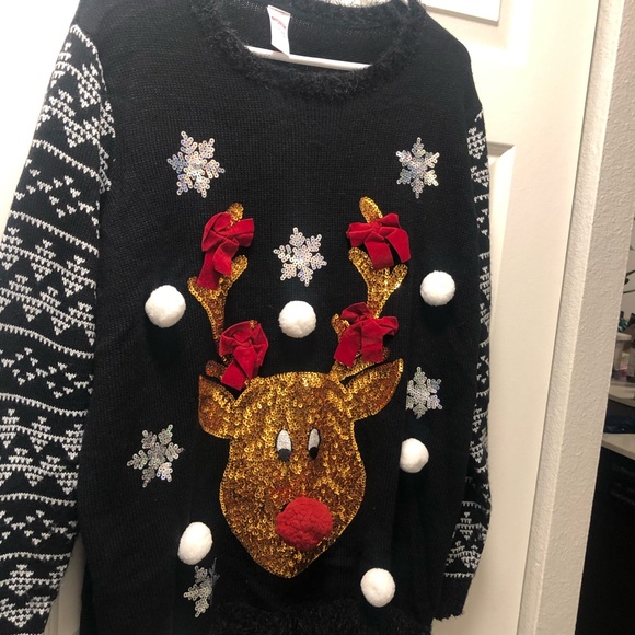Holiday Time Christmas Sweater Reindeer Party Pullover Multicolor Sz 1X(16W/18W) - Picture 6 of 13